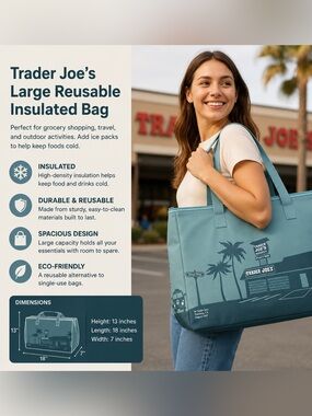 Trader Joe's Large Reusable Insulated Bag NWT Zip Closure